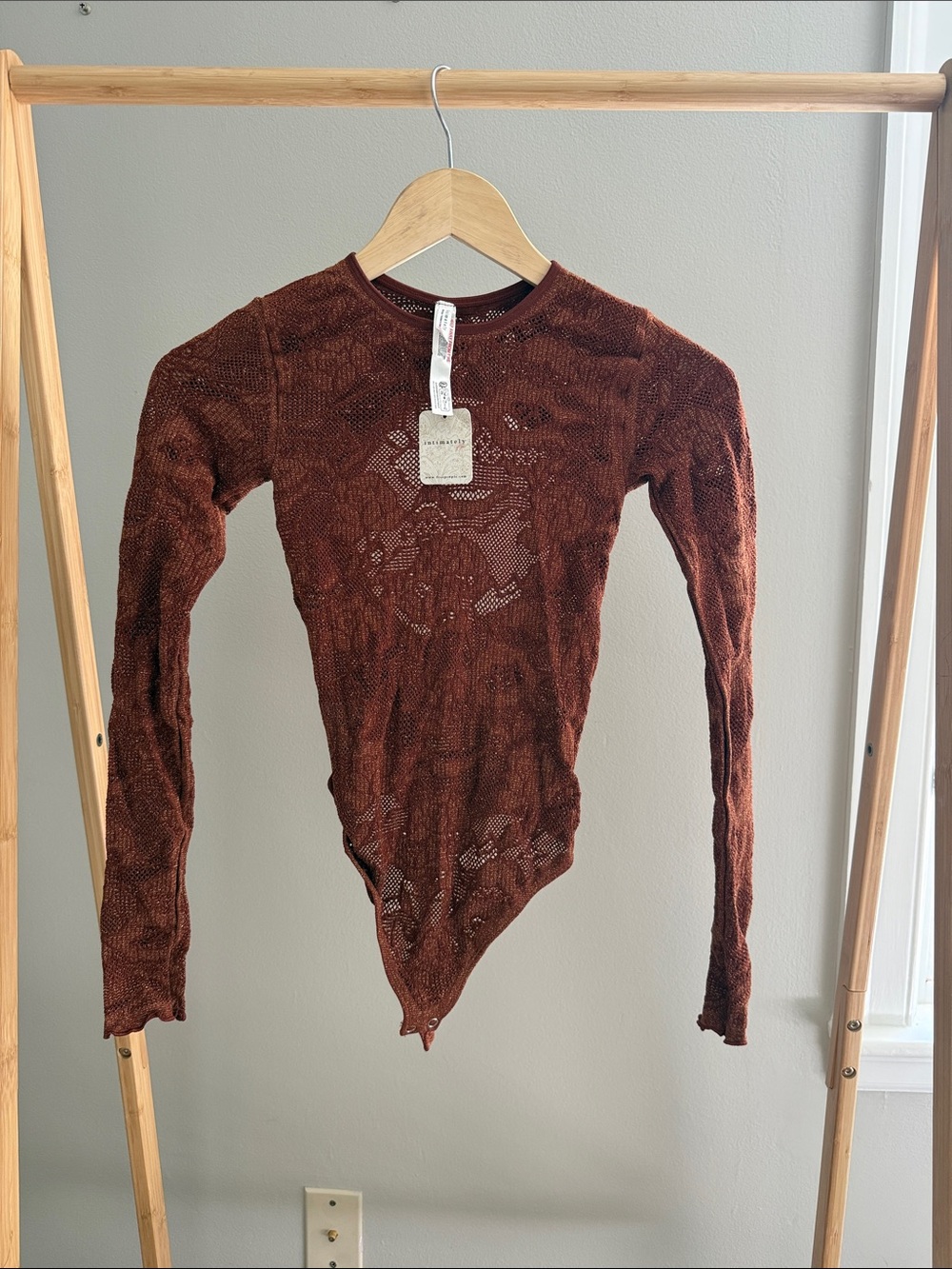 Intimately Free People Brandy Wine Brown Lace Knit Bodysuit - Women Tops
